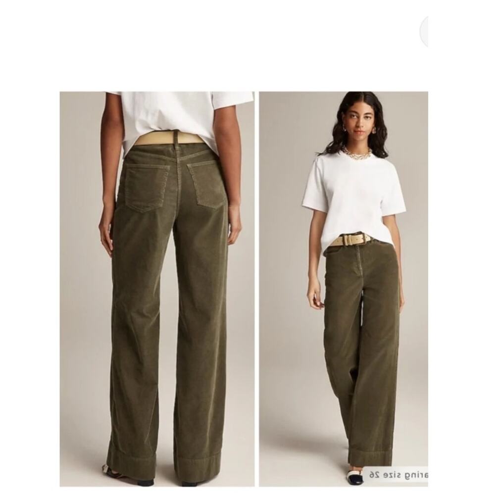 J Crew Wide Leg Corduroy Trouser Green Pants Size 29 BT922